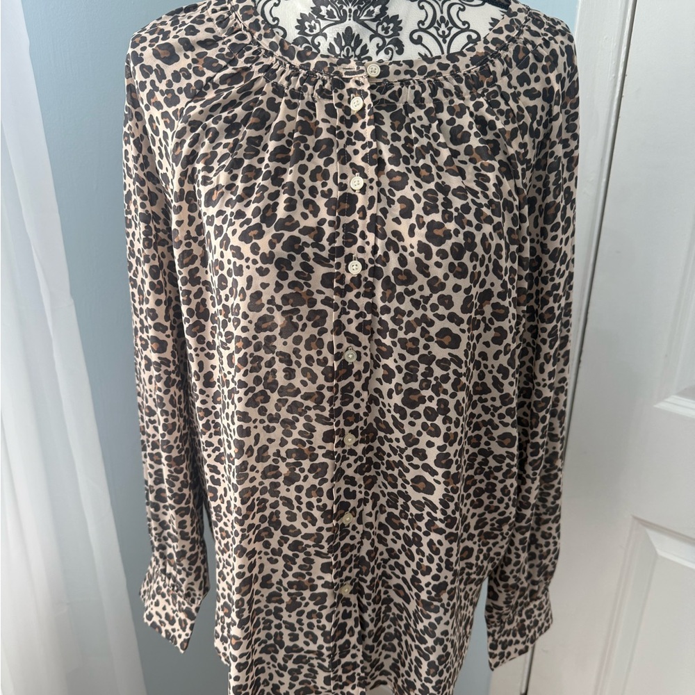 LOFT Animal Print Button-Up Blouse